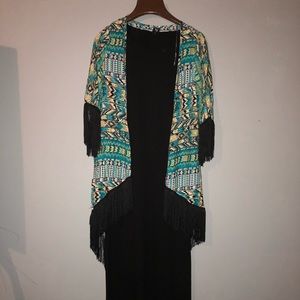 Long Black dress with fringe cardigan